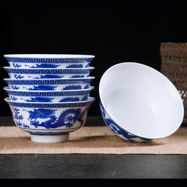 

bowls 6pcs/lot dragon blue and white porcelain rice vintage chinese ramen bowl jingdezhen ceramics container kitchen accessories
