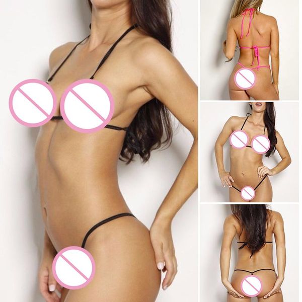 

bras sets women mini bikini set hollow out micro halter neck bra thong for beach swimming party sn-, Red;black