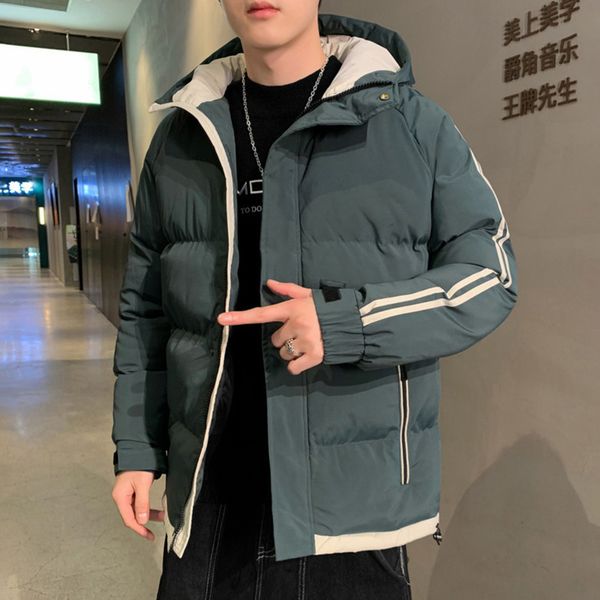 

2021 winter new korean down youth hooded coat et men's slim short cotton padded cloth, Black