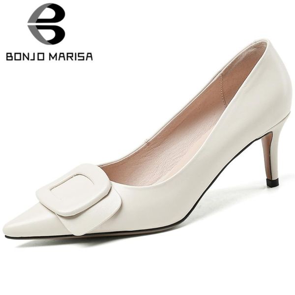 

dress shoes bonjomarisa ladies elegant office genuine leather pumps fashion pointed toe women spring high thin heels woman, Black