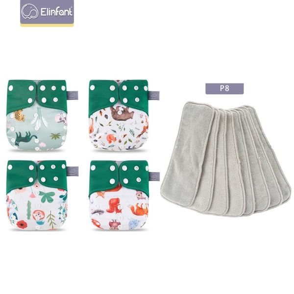 

cloth diapers elinfant 4 with 8 absorbents gray mesh inner  baby for 3-15kg washable eco-friendly diaper