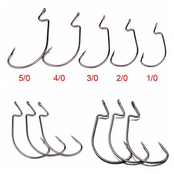 

50pcs/set fishing hooks worm series hook black color jig big fish bass 5 size