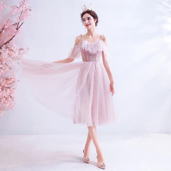 

party dresses 2021 fashion elegant pink short formal evening sequins tulle bride prom dress dc038, White;black