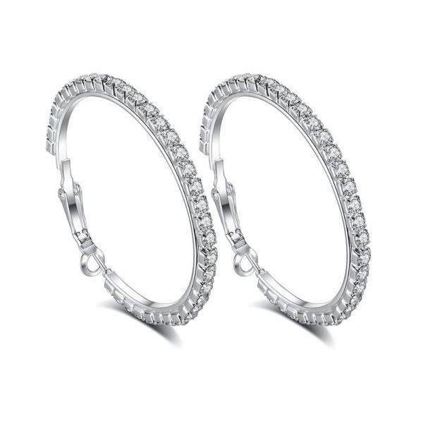 

hoop & huggie retro alloy metal round cubic zirconia earrings for women trendy silver color fashion jewelry party gift, Golden;silver
