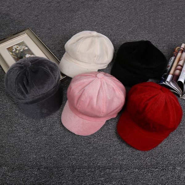 

berets fashion plaid casual hat beret cap autumn winter hats for women solid color octagonal caps sboy casquette, Blue;gray