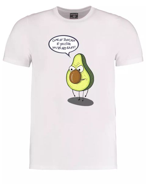 

come an avocado you fink you're ard enuff funny fruit men's tshirt, White;black