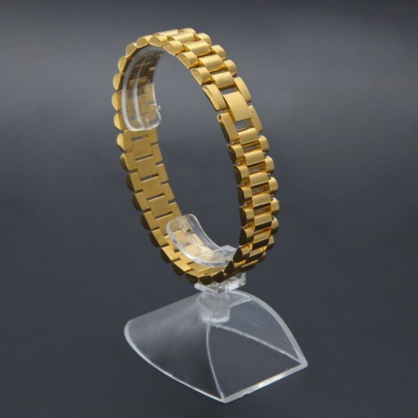 Mens relógio link Bracelete ouro banhado aço inoxidável links