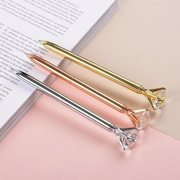 

ballpoint pens 1pcs portable big crystal pen diamond stationery gem ballpen home office school supplies metal gift, Blue;orange