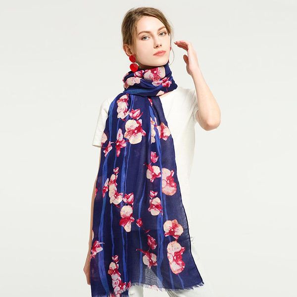

scarves 1pcs hijab pashmina flower printing muslin long muffler ladies wraps winter scarf islamic bandana viscose, Blue;gray