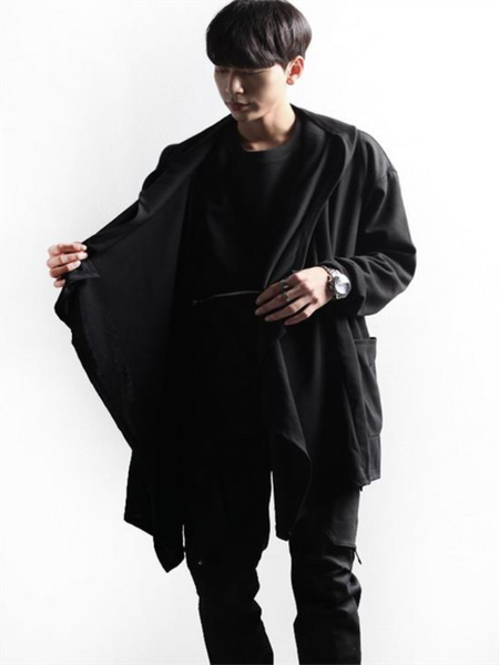 

men's trench coats coat spring and autumn dark department hong kong wind retro fashion leisure loose large, Tan;black