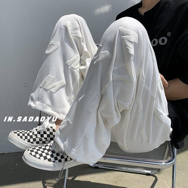 

men's pants black/white casual fashion loose straight wide leg soild men streetwear hip-hop cargo male trousers