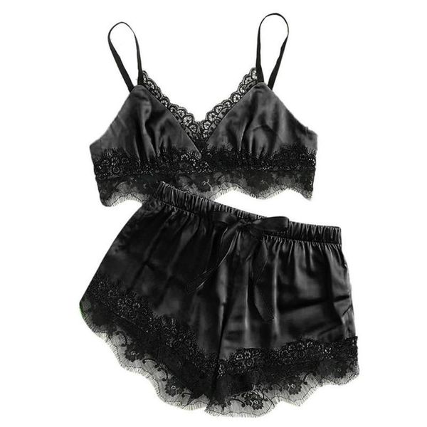 

bras sets women fashion lace patchwork bow lingerie nightwear set, Red;black