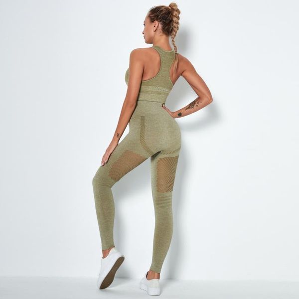 

yoga outfit fashion two-piece sport set sports running sets seamless knitted fitness clothing beauty back wear for women gym