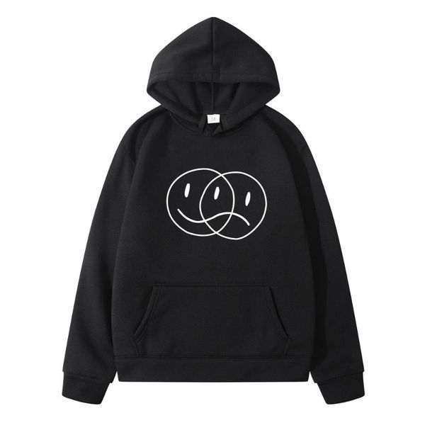

men's hoodies & sweatshirts korean streetwear sweatshirt men women casual pullover hip hop long sleeve smile sad face line print sport, Black