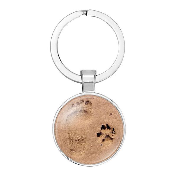 

keychains wish s key ring customizable beach little feet dog cat footprints time stone alloy, Silver