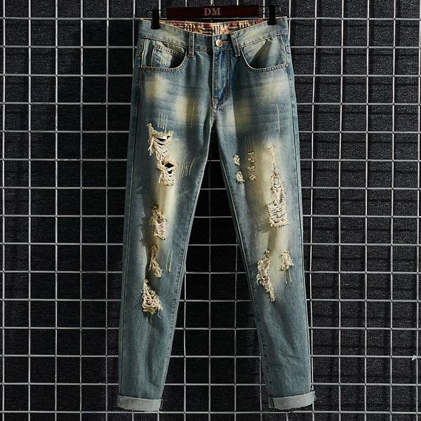 

men's jeans 2021 men hole slim classic fashion ripped hip hop vintage blue casual denim trousers male brand clothes 28-40