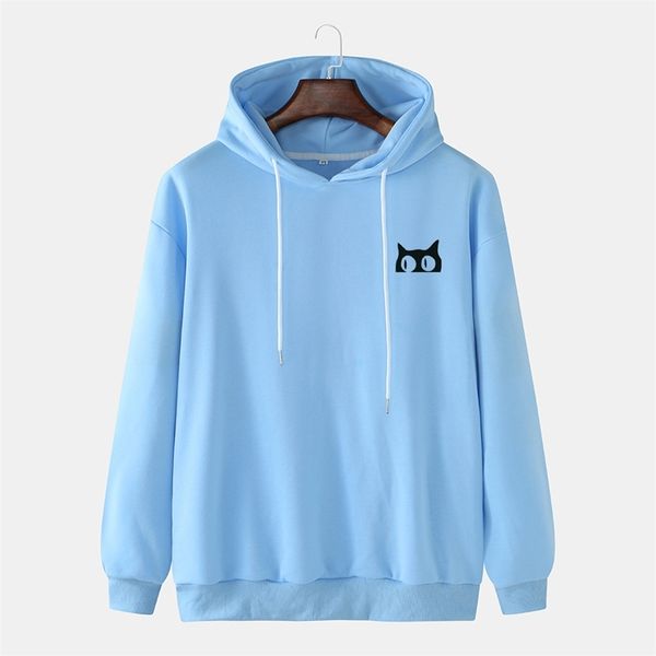 

2021 fashion men's long sleeve kitten printed pullover round neck sweater, Black