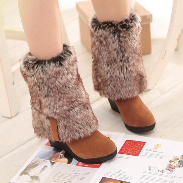

boots women's autumn winter footwear australia thigh high heels boots-women wedge shoes round toe 2021 snow padd, Black