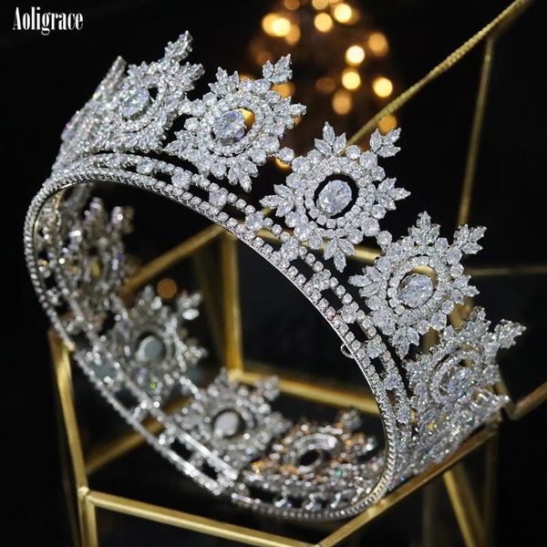 

hair clips & barrettes luxury full cubic zirconia round crowns european bride tiaras wedding headpieces sweet 16 birthday party accessories, Golden;silver