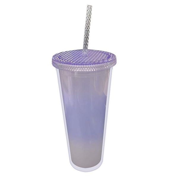 

mugs magical coffee straw cup with diamond cover 710ml double rainbow color changing portable travel student water bottle