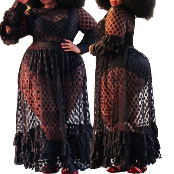 

casual dresses dress women plus size long elastic high waist transparent black mesh elegance lace wholesale drop, Black;gray