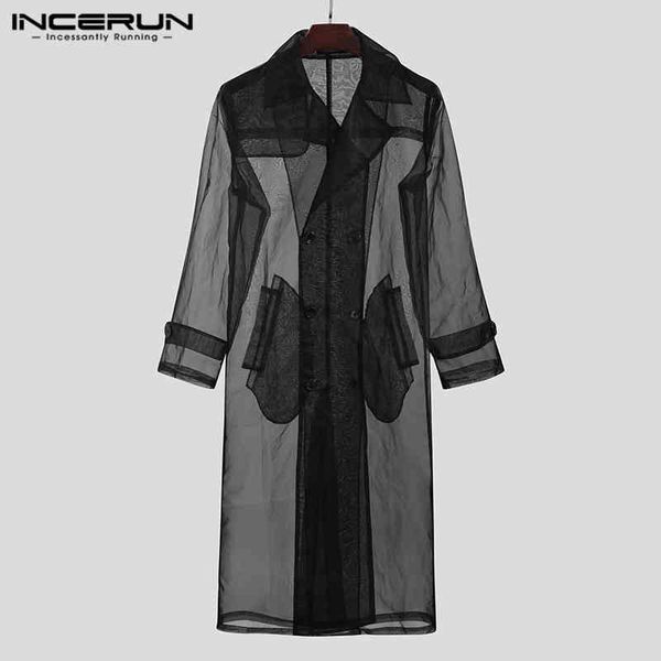 

incerun transparent mh men's raincoat, long sve coat, double button, elegant and exquisite clothing, s-5xl, Tan;black