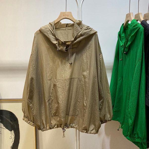 

women's jackets summer korean style simple all-match loose-fitting lightweight thin hooded pullover coat sun-protective clothing hoodie, Black;brown