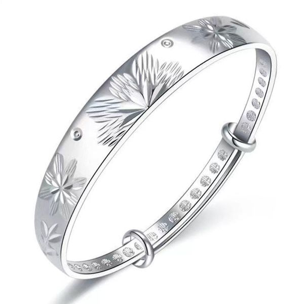 

bangle grade silver plated bangles for women jewelry exquisite craved flower female party accessories adjustable bijou, Black