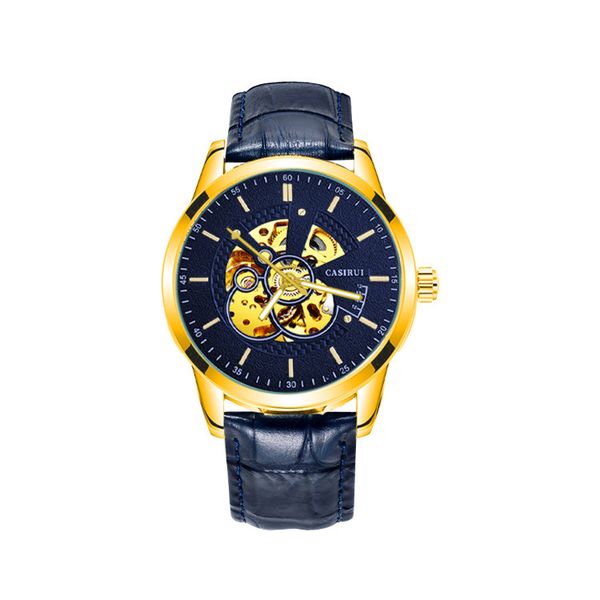 

fully automatic hollow out mechanical leather wristwatch for lovers, Slivery;brown