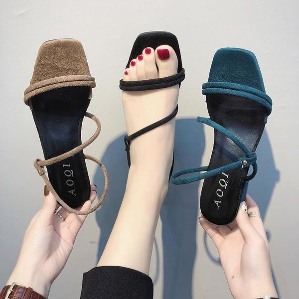 

sandals 2021plus size 35-42 flat outdoor slippers foot ring straps beaded roman fashion low slope with women's shoes, Black