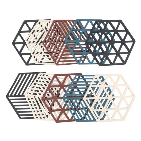

mats & pads 10 pcs silicone trivet and hexagon heat resistant pot holder placemat for bowl dishes