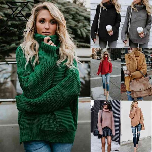 

women sweater long sleeve turtleneck knitted all match bottoming pullovers loose autumn winter 210513, White;black