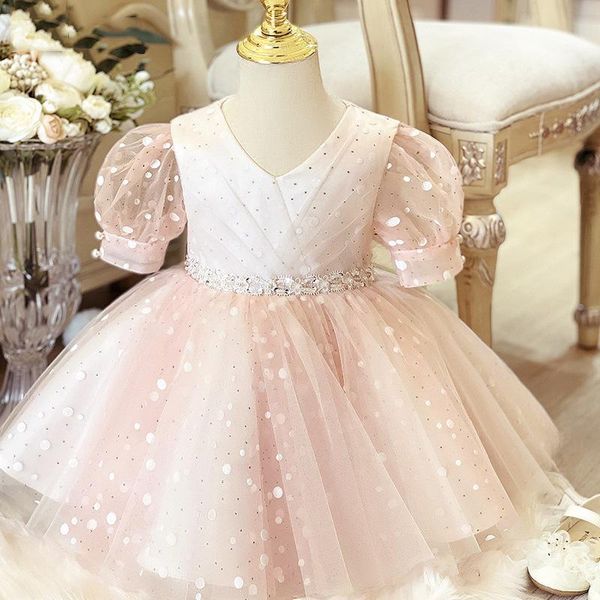 

girl's dresses summer kids dress children birthday party princess prom girls polka dots gown flower wedding tutu fluffy baby clothes, Red;yellow