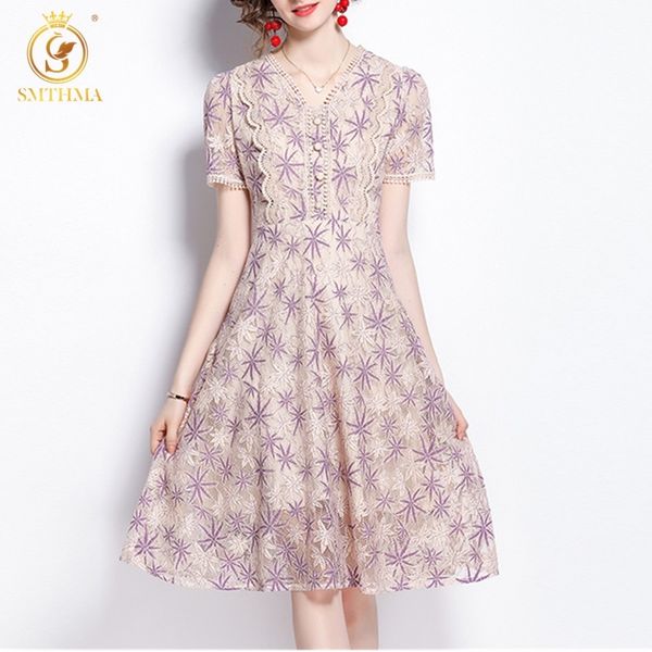 

women lace hollow out summer dress v neck short sleeve elegant fashion prin party 210520, Black;gray