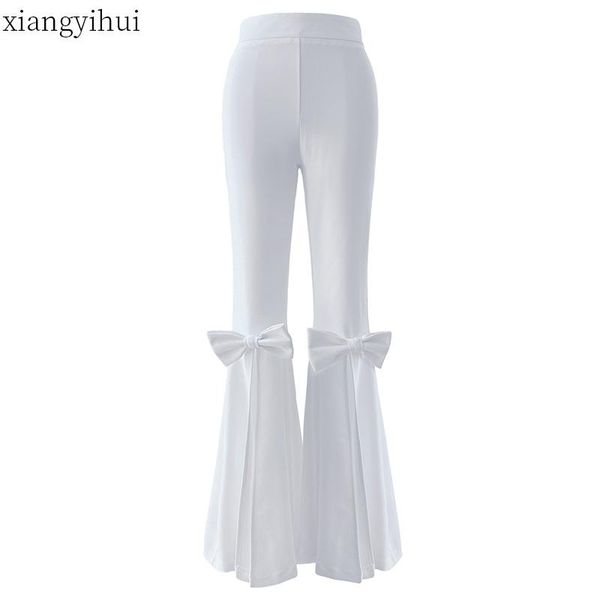 

women's pants & capris high waist vintage casual flare women office work style white trousers bowknot patchwork fashion black, Black;white