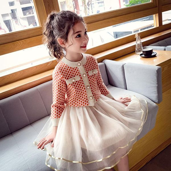 

girls' little fragrant wind skirt spring fashion girls net red suit and autumn big children's two-piece skirts, Blue