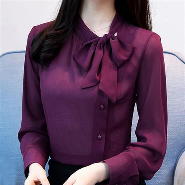 

long sleeve blusas mujer de womens shirts moda bow v neck chiffon shirt blusa b609, White