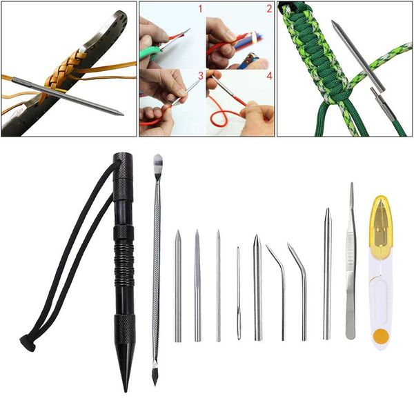 

paracord lacing needles stainless steel tool set fid stitching weaving outdoor gadgets