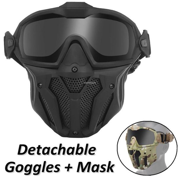 

outdoor eyewear face protective detachable mask for half cs micro tactical with fan shooting, goggles game paintball hunting, det