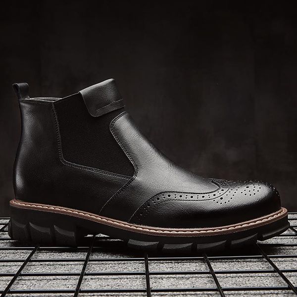

boots men causal man genuine leather autumn bullock carved trend handmade big size men's ankle, Black