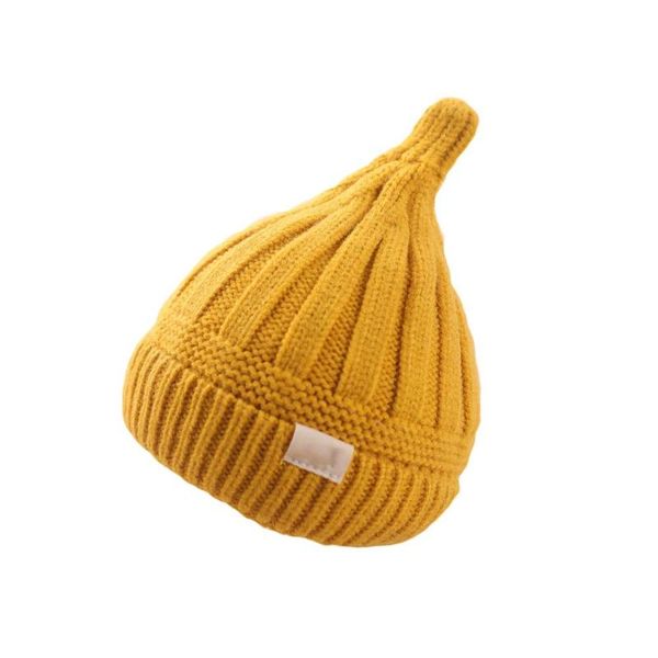 

children's winter beanie cute solid color bonnets wholesale boy and girl fashion wool knitted hat caps & hats, Yellow