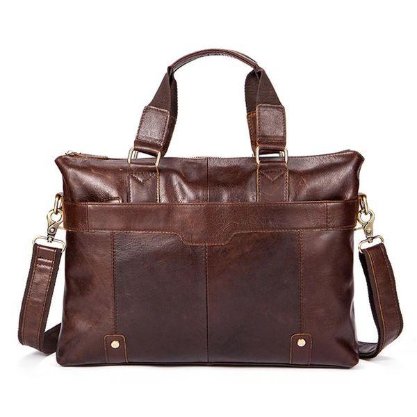 

vintage first layer cow leather men's briefcase genuine casual shoulder bag male business 14" lapbags messenger briefcases