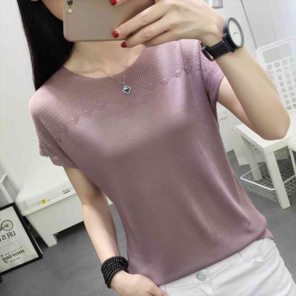 

blusas mujer de moda hollow womens shirts knitted short sleeve summer and b485, White