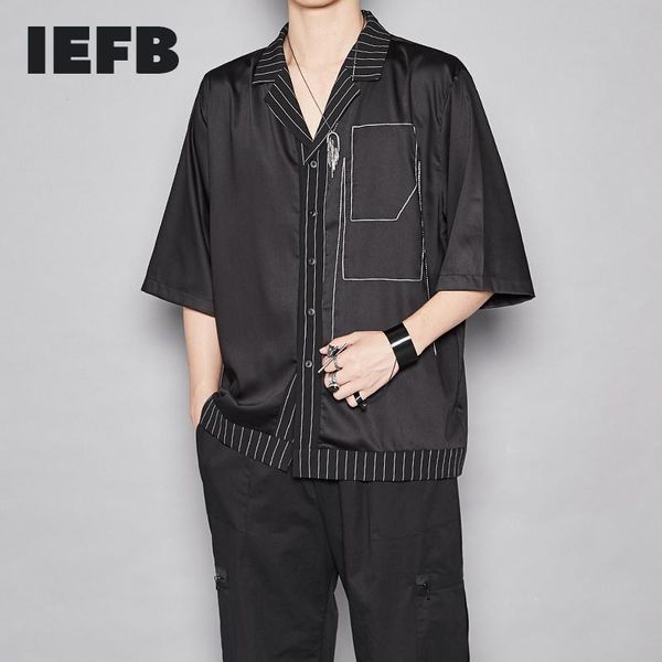 

/men's wear autumn fashion stitching striped five-point sleeve short men's slim vintage shirt 9y1180 casual shirts, White;black