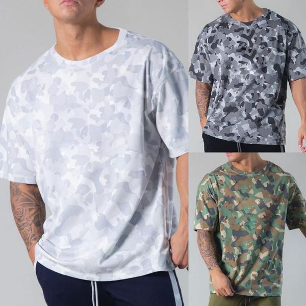 

camouflage men's sport loose t-shirt outdoor training gym running quick-drying breathable short sleeve tee tshirt t-shirts, White;black