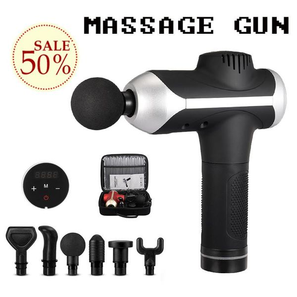 

massage gun lcd display profession percussive deep tissue slimming shaping pain relief with 6 heads