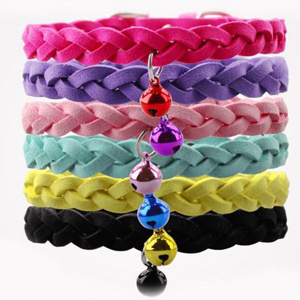 

dog hand-woven collars with bells adjustable pet soft buckle leashes comfortable necklaces for puppy pets accessories &