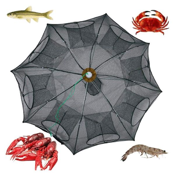 

fishing accessories net folded portable 4-10 holes network casting crayfish catcher shrimp minnow crab baits trap cages mesh fish nets