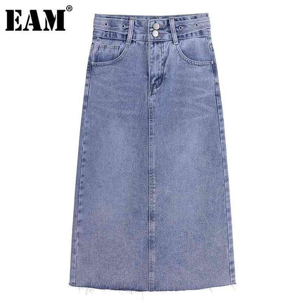 

[eam] high waist blue denim slit temperament long casual half-body skirt women fashion spring summer 1dd6792 210512, Black