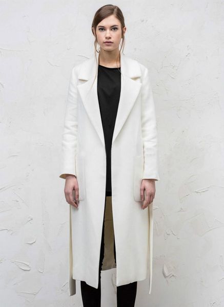 

women's wool & blends long outerwear england style elegant women woolen coats solid white coat with belt wide adjustable waist slim lad, Black